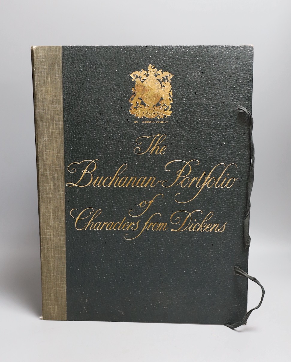 The Buchanan Portfolio of Characters from Dickens. title plate, portrait of the author and 13 other coloured plates (by Frank Reynolds) with captions, mounted on thin card and contained within a linen-backed faux leather